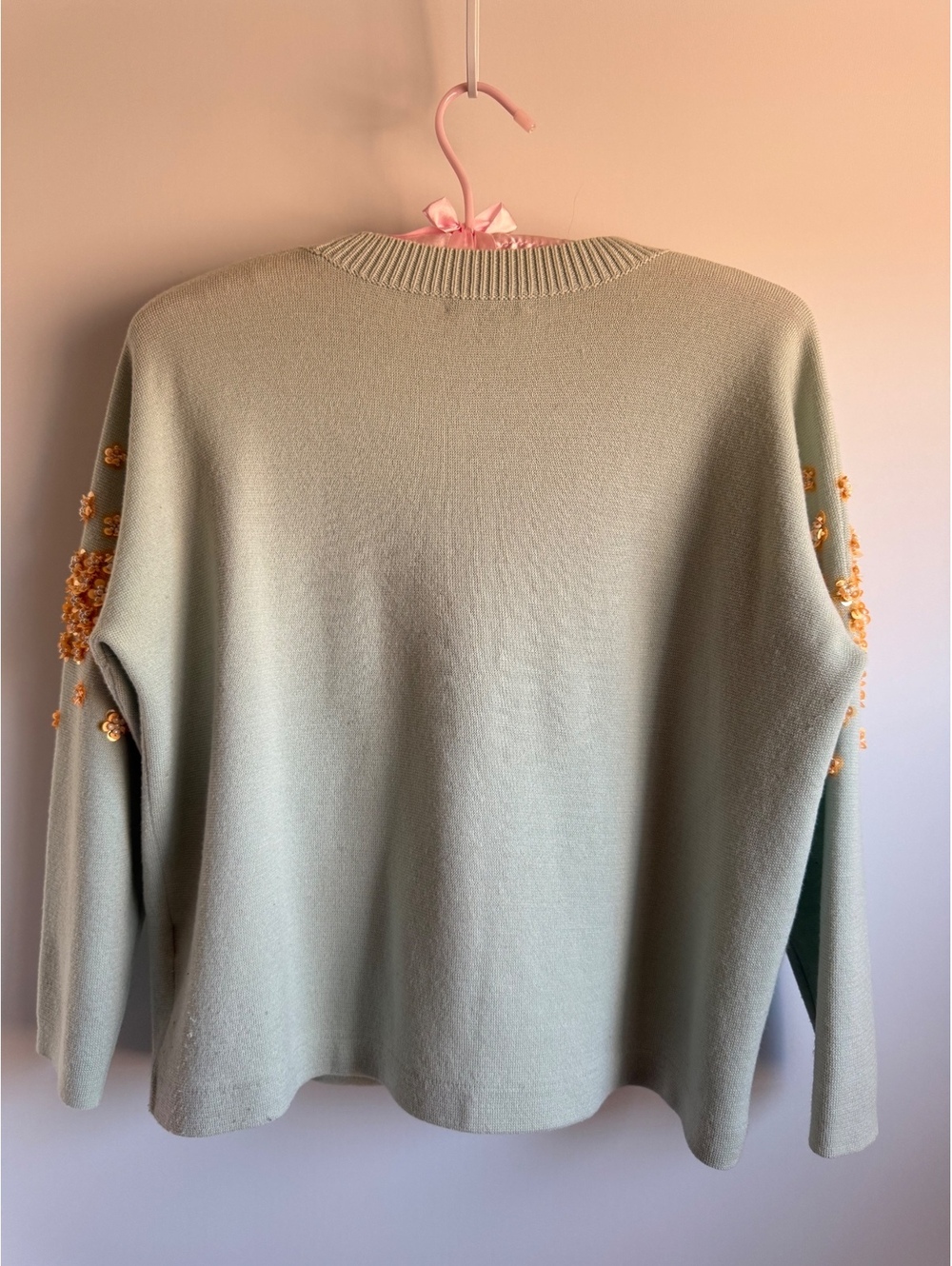 J.Crew Women’s Embellished Wool Blend Sweater Size M Sage Green Sequin Floral - Picture 7 of 8